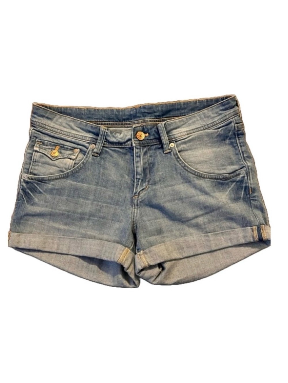 H&M Cuffed Denim Shorts with Button Flap Back Pockets
